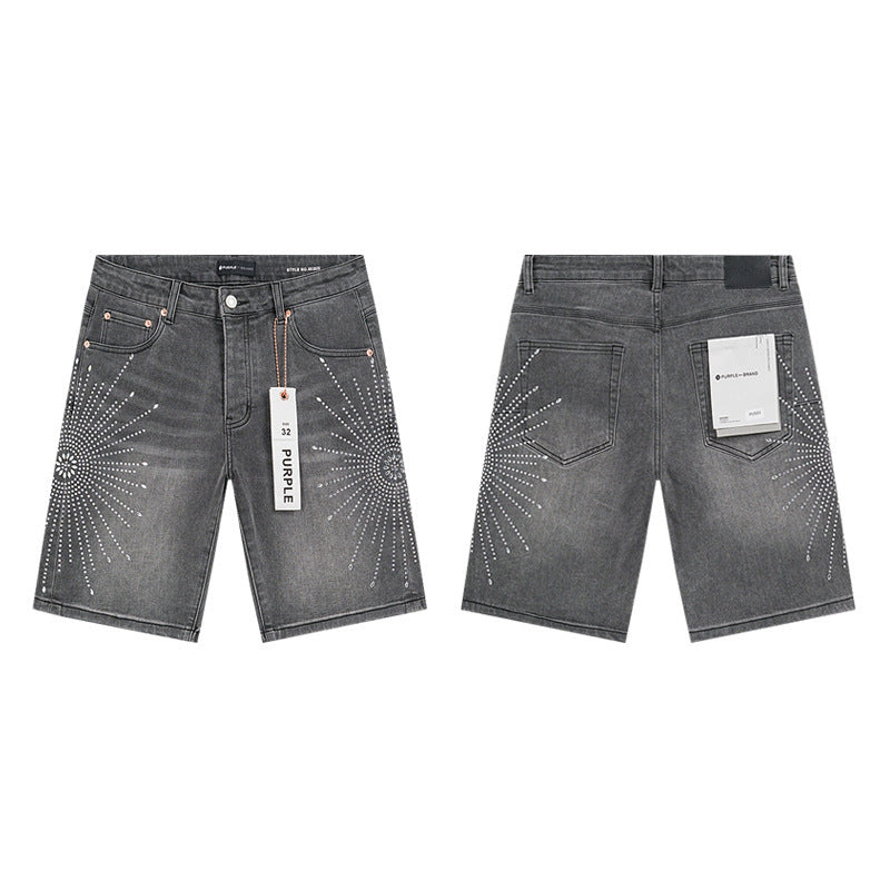GMABCD Men's Vintage Distressed Patchwork Denim Shorts – Straight-Leg Streetwear – product view 2