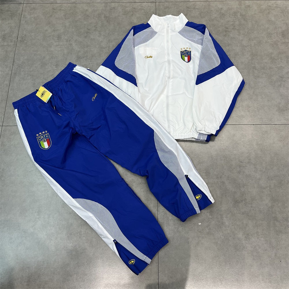 New Corteiz casual sports suit with embroidered Alcatraz logo and zipper long pants