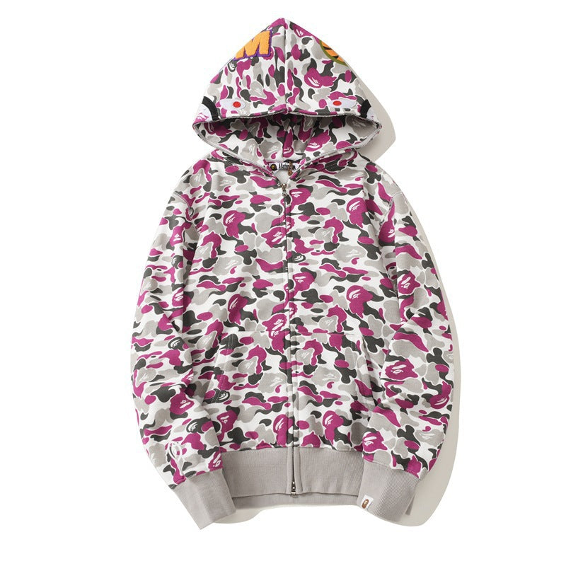 Baby Apee Shark Camouflage Hooded Cardigan Zipper Fashion Brand Comfortable Men's Women's Pullover Coat