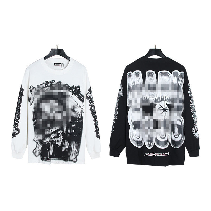 2025 Summer New American Fashion Brand Male and Female Couples Wear plus Size Loose Pullover Long Sleeve T-shirt Teenagers