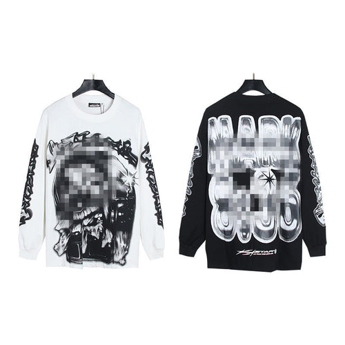 2025 Summer New American Fashion Brand Male and Female Couples Wear plus Size Loose Pullover Long Sleeve T-shirt Teenagers