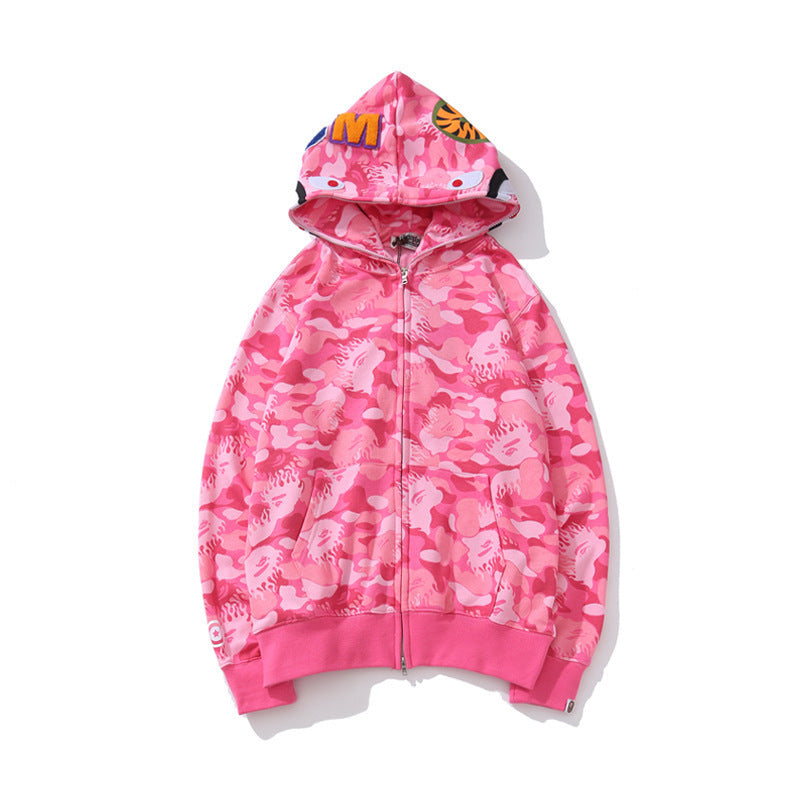 Baby Apee Shark Camouflage Hooded Cardigan Zipper Fashion Brand Comfortable Men's Women's Pullover Coat