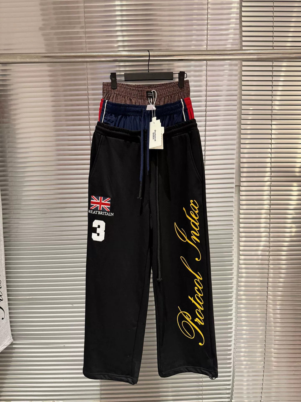 Protocol fake triple waist flag embroidered loose pants g6