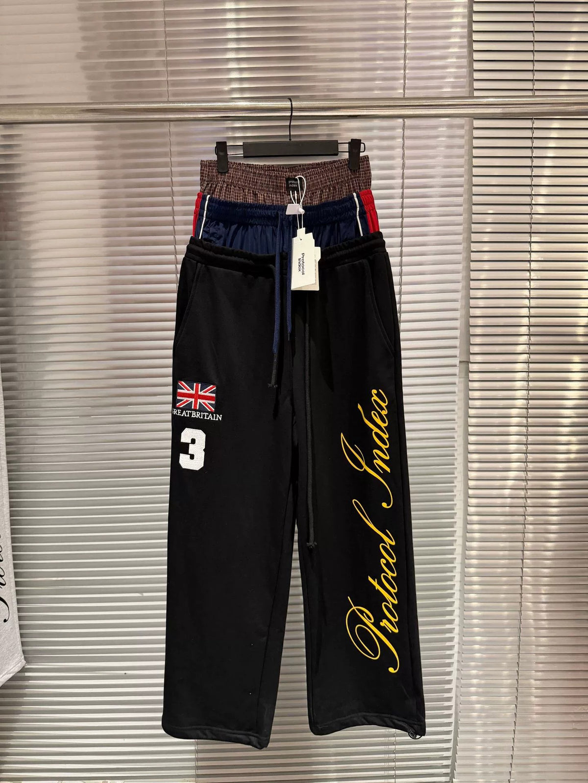 Protocol fake triple waist flag embroidered loose pants g6