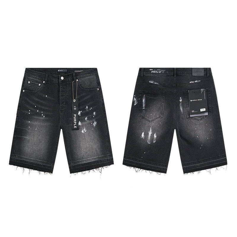 GMABCD Men's Vintage Distressed Patchwork Denim Shorts – Straight-Leg Streetwear – detail view 9