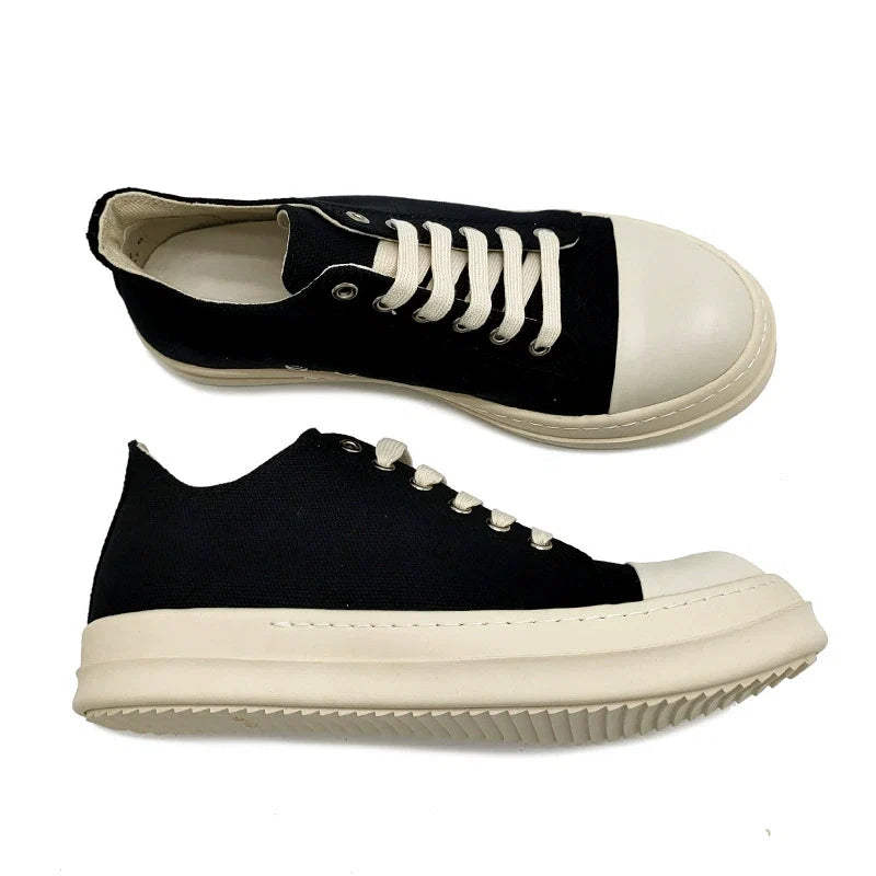 Black canvas low-top platform sneakers image 1