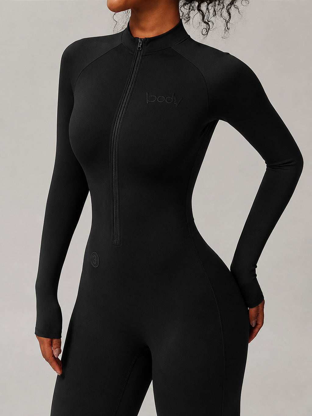 K26L3020 zip embroidery bodysuit jumpsuit black