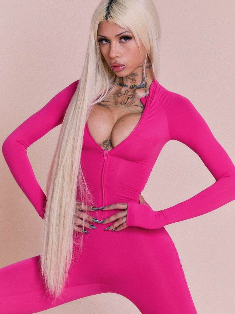 K26L3020 zip embroidery bodysuit jumpsuit g1