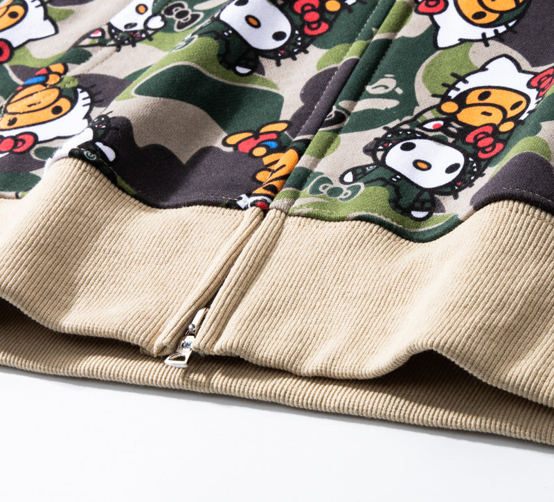 Men's Sweatshirt Shark Cartoon Camouflage Hello Kitty Casual Loose Hooded Top Women's Jacket