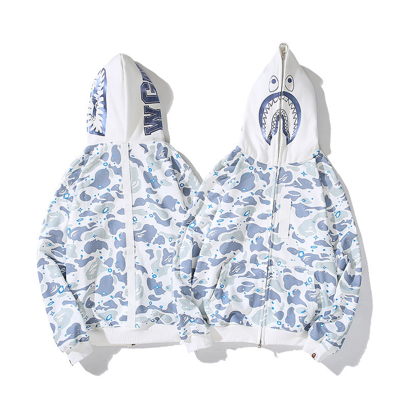 Baby Apee Shark Camouflage Hooded Cardigan Zipper Fashion Brand Comfortable Men's Women's Pullover Coat