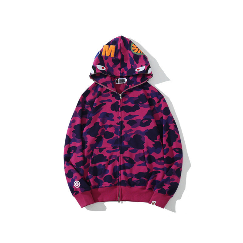 Baby Apee Shark Camouflage Hooded Cardigan Zipper Fashion Brand Comfortable Men's Women's Pullover Coat