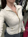 Lulu Short Define Same Style Yoga Jacket Spring Summer Stand Collar Women's Jacket Stretch Slim Fit Sports Fitness Long Sleeve Top