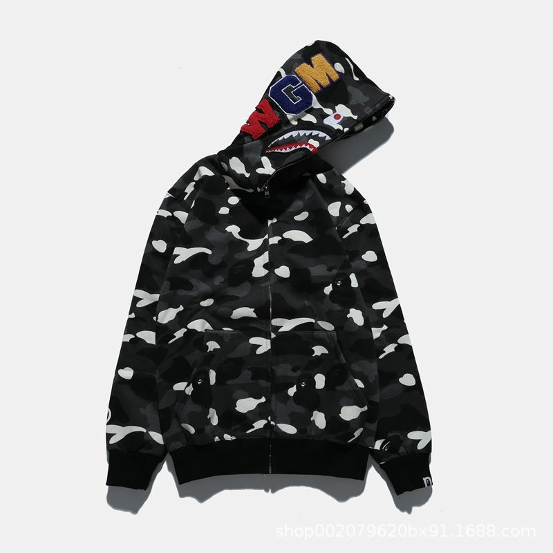 Baby Apee Shark Camouflage Hooded Cardigan Zipper Fashion Brand Comfortable Men's Women's Pullover Coat
