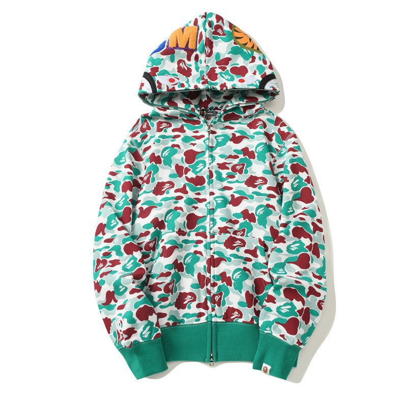 Baby Apee Shark Camouflage Hooded Cardigan Zipper Fashion Brand Comfortable Men's Women's Pullover Coat