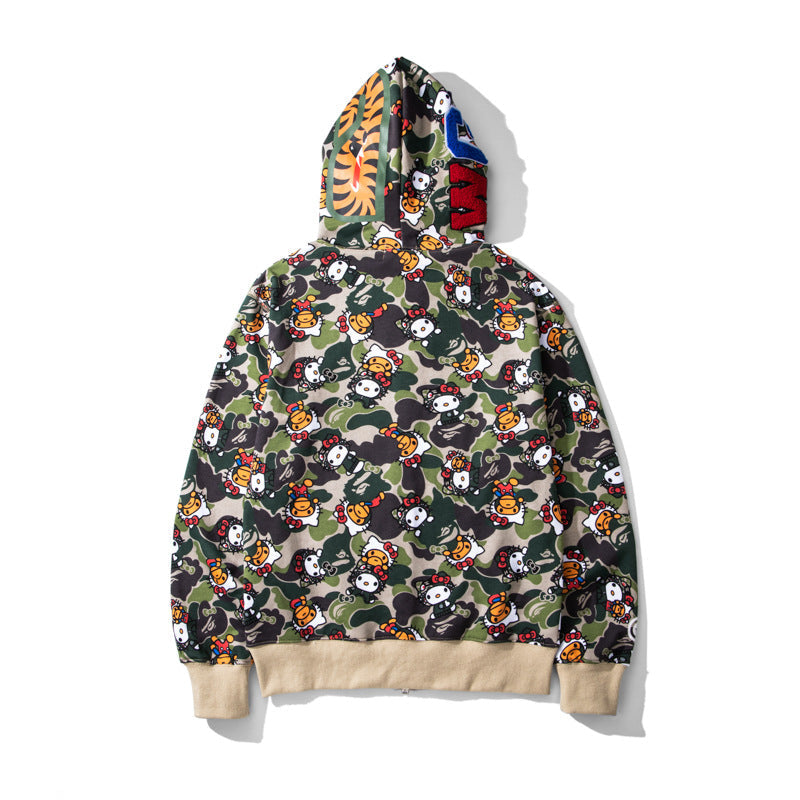 Men's Sweatshirt Shark Cartoon Camouflage Hello Kitty Casual Loose Hooded Top Women's Jacket