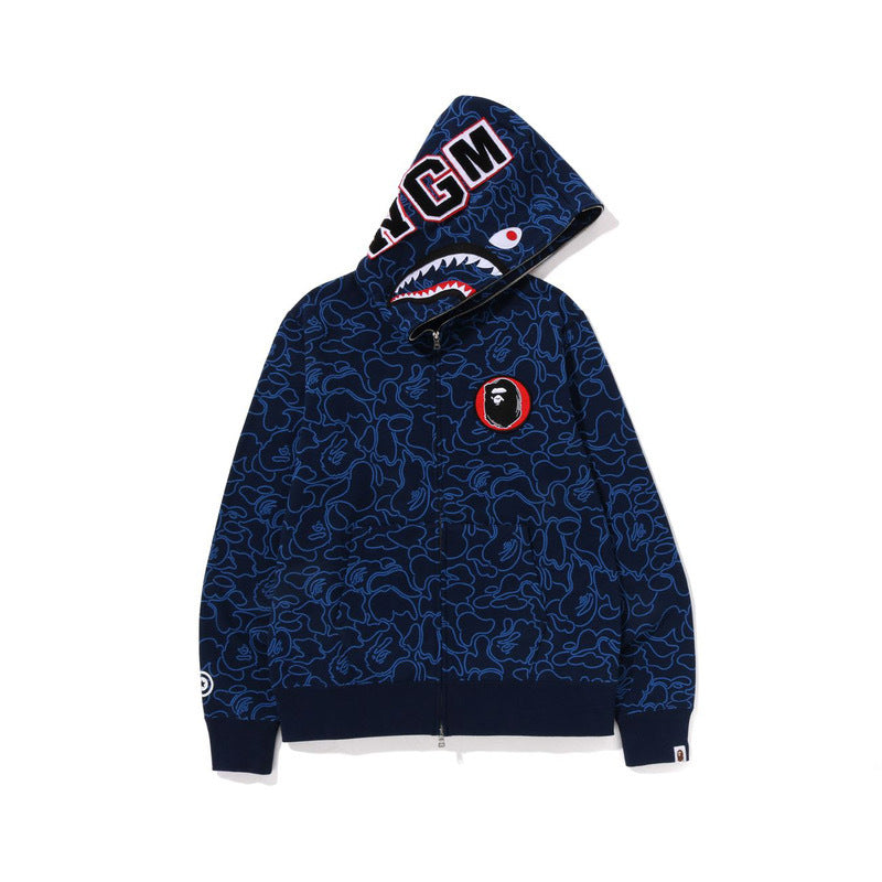 Shark Head Hoodie for Men Camouflage Full Print 30th Anniversary Pure Cotton Thin Fleece Hooded Sweatshirt
