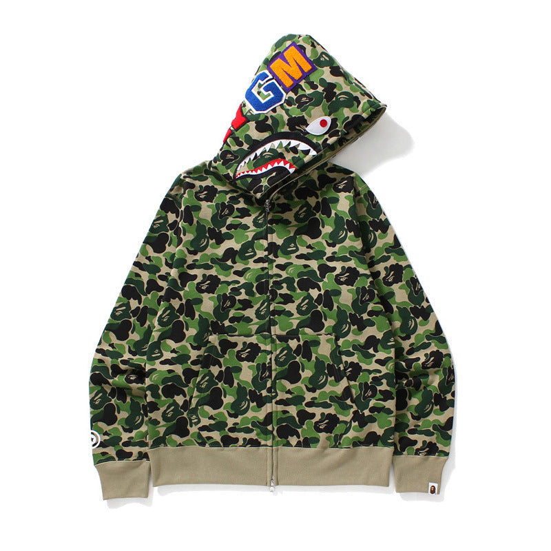 Baby Apee Shark Camouflage Hooded Cardigan Zipper Fashion Brand Comfortable Men's Women's Pullover Coat