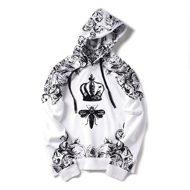 Flocked crown and bee print sweatshirt unisex g1