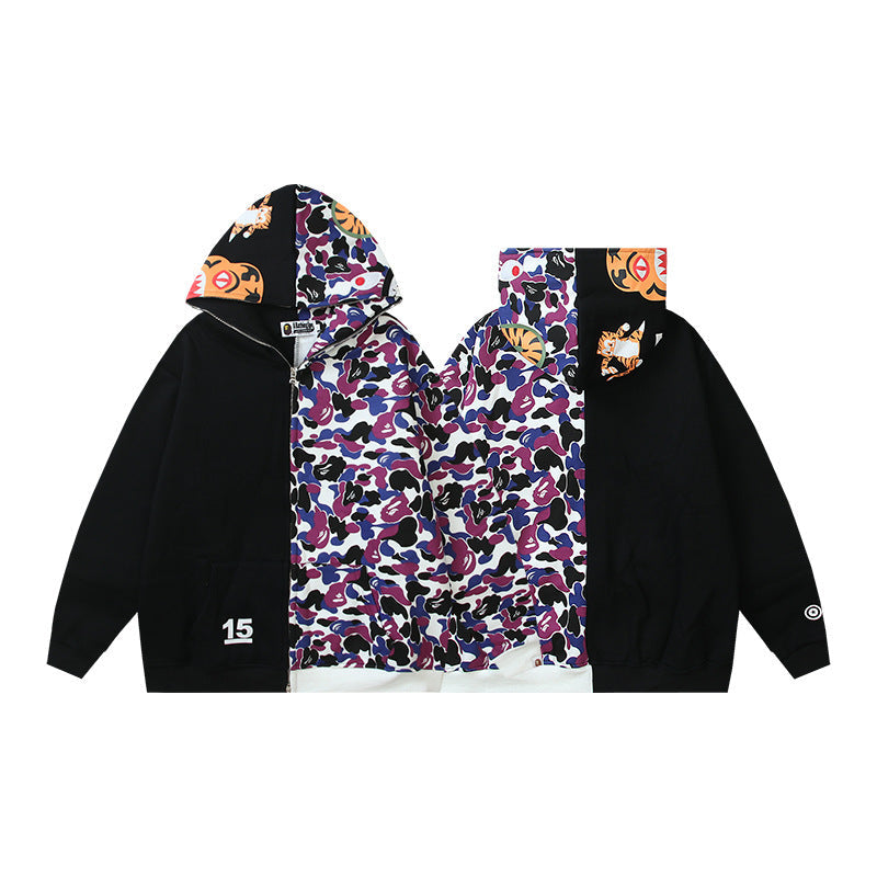 Baby Apee Shark Camouflage Hooded Cardigan Zipper Fashion Brand Comfortable Men's Women's Pullover Coat