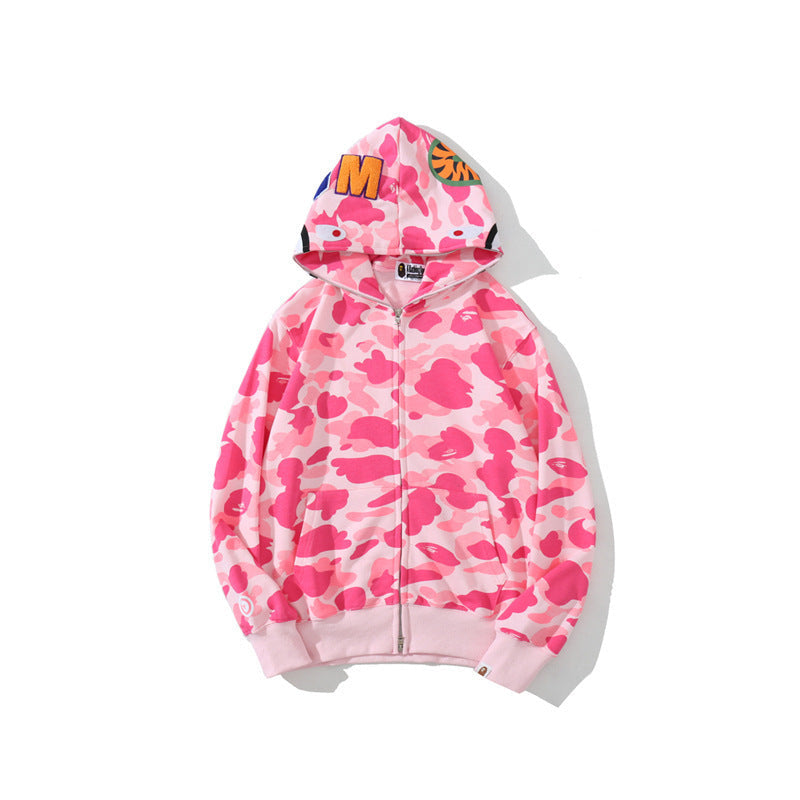 Baby Apee Shark Camouflage Hooded Cardigan Zipper Fashion Brand Comfortable Men's Women's Pullover Coat