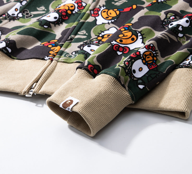 Men's Sweatshirt Shark Cartoon Camouflage Hello Kitty Casual Loose Hooded Top Women's Jacket