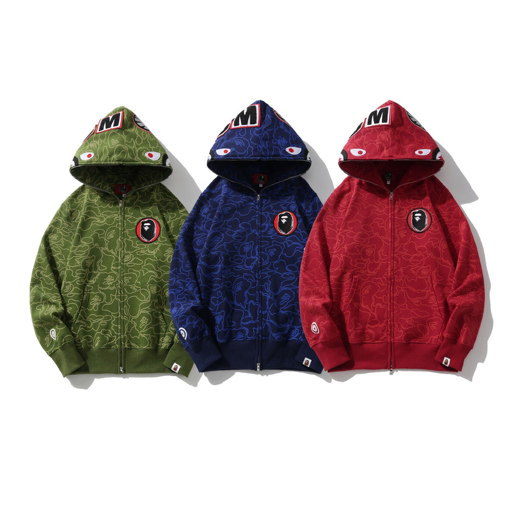 Shark Head Hoodie for Men Camouflage Full Print 30th Anniversary Pure Cotton Thin Fleece Hooded Sweatshirt