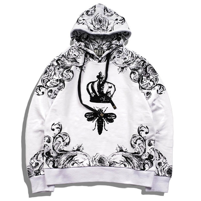 Flocked crown and bee print sweatshirt unisex g4