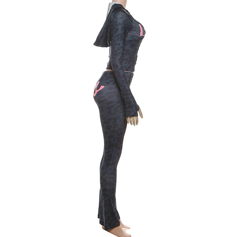 2025 Autumn Women's New Fashion Hooded Camouflage Print Long Sleeve Sports Trendy Slim Fit Long Pants Two-Piece Set