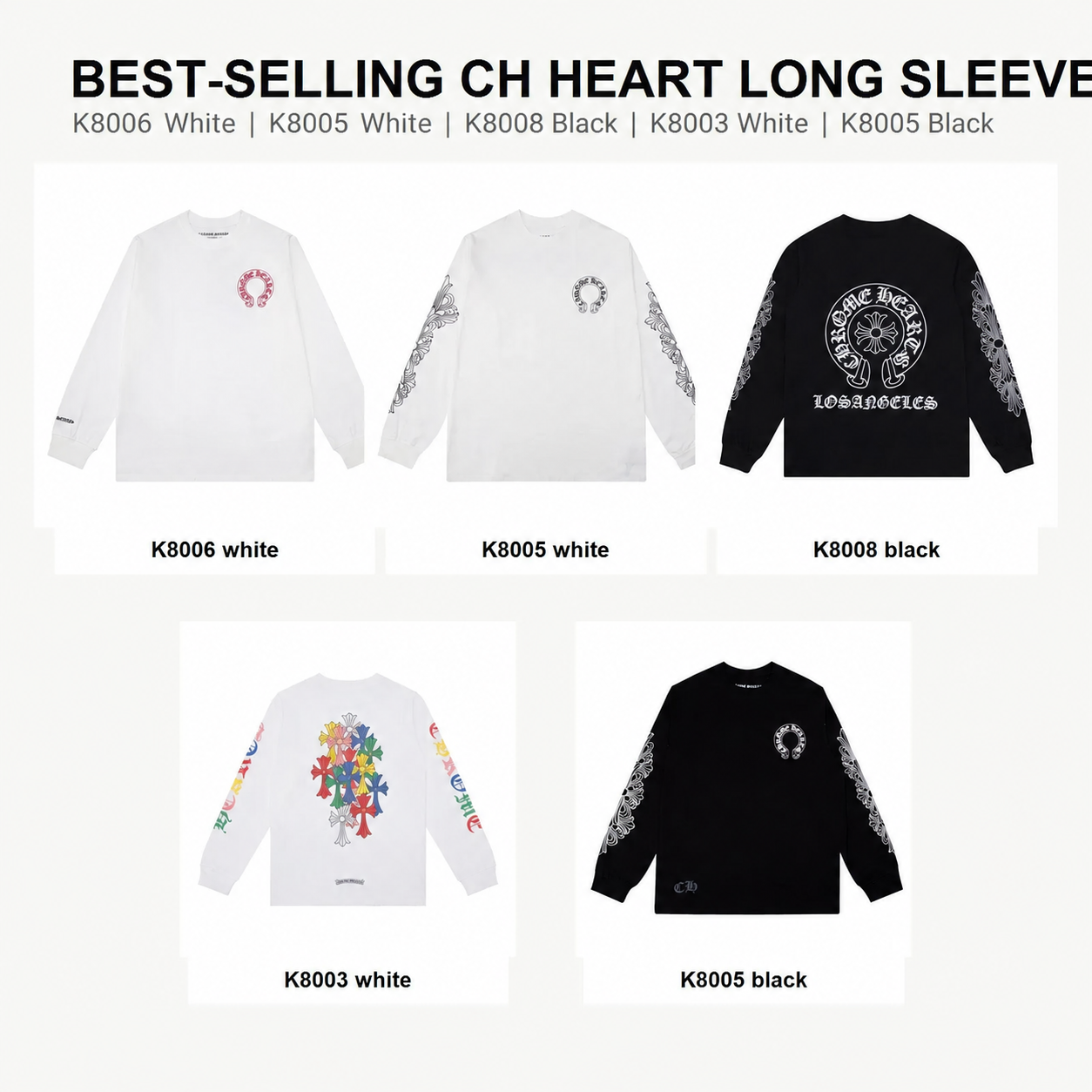 Ch Heart High-Quality Double Yarn Pure Cotton Unisex Printed Long Sleeve T-Shirt
