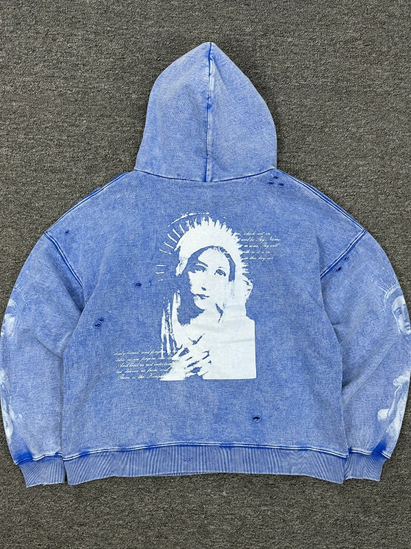 GMABCD light blue vintage washed distressed graphic hoodie 2