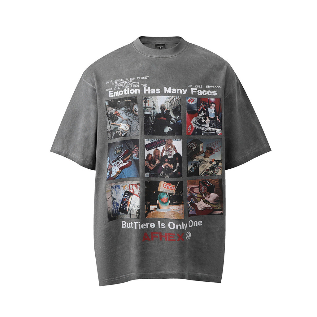 Men's washed cartoon graphic T-shirt image 1