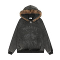 VARIANT_IMAGE::Black | Guitar graphic fur-trim zip hoodie
