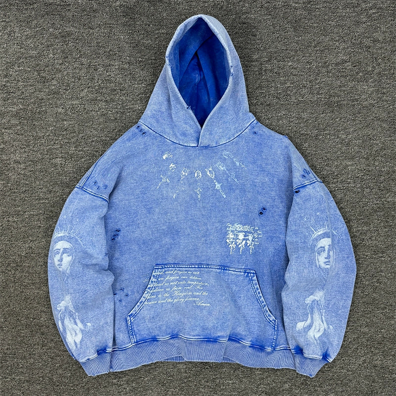 GMABCD light blue vintage washed distressed graphic hoodie 6