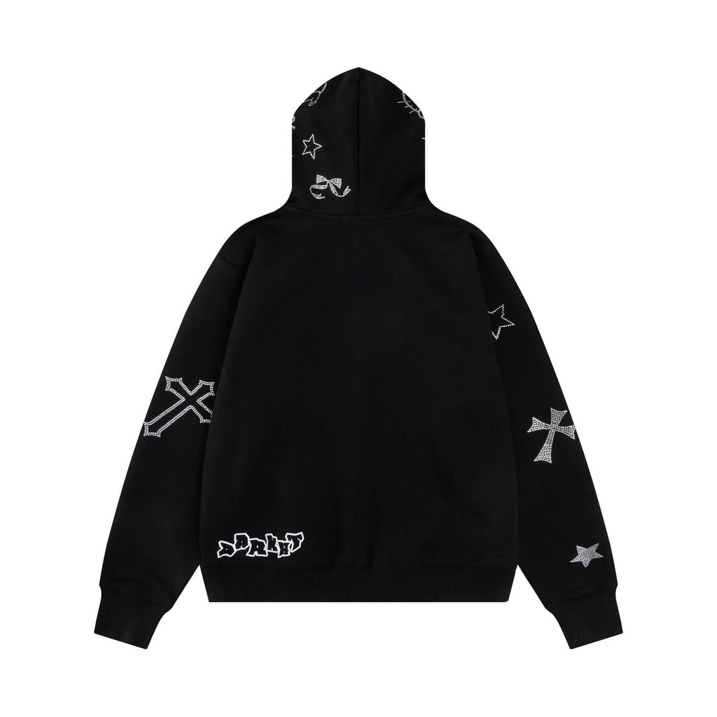 Unisex rhinestone graphic zip-up hoodie detail 2