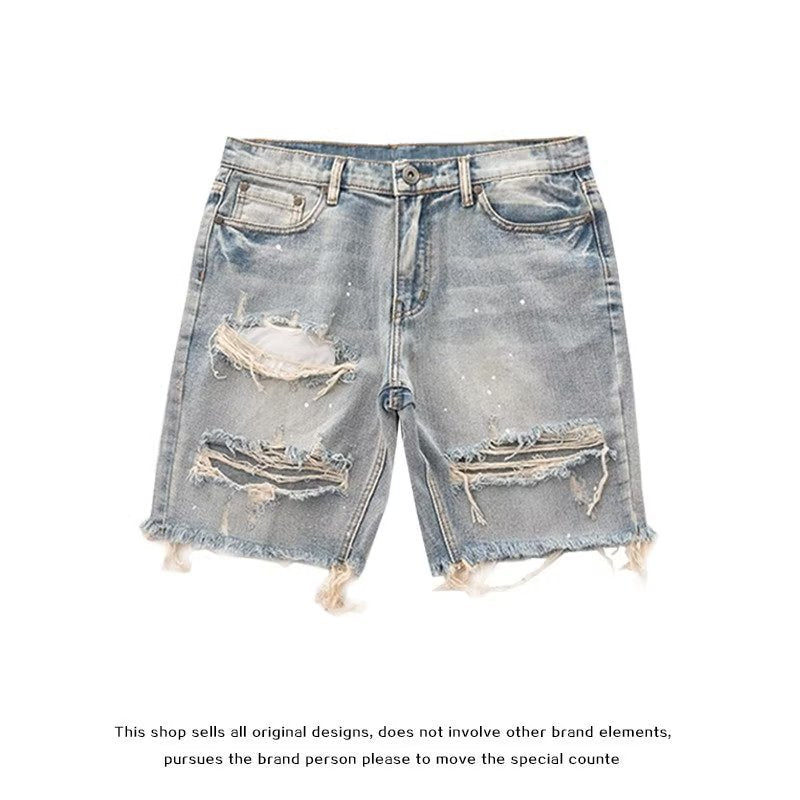 Men's vintage distressed ripped denim shorts image 2