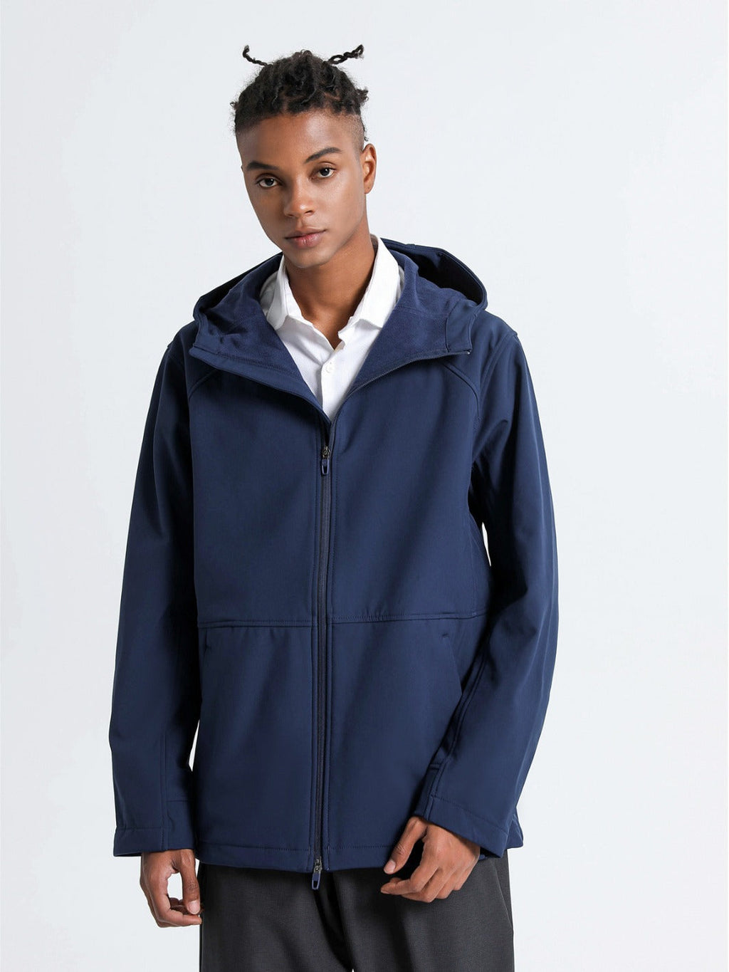 Men's windproof fleece-lined softshell hoodie detail 3
