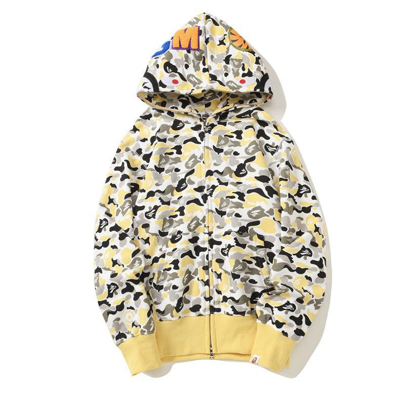 Baby Apee Shark Camouflage Hooded Cardigan Zipper Fashion Brand Comfortable Men's Women's Pullover Coat