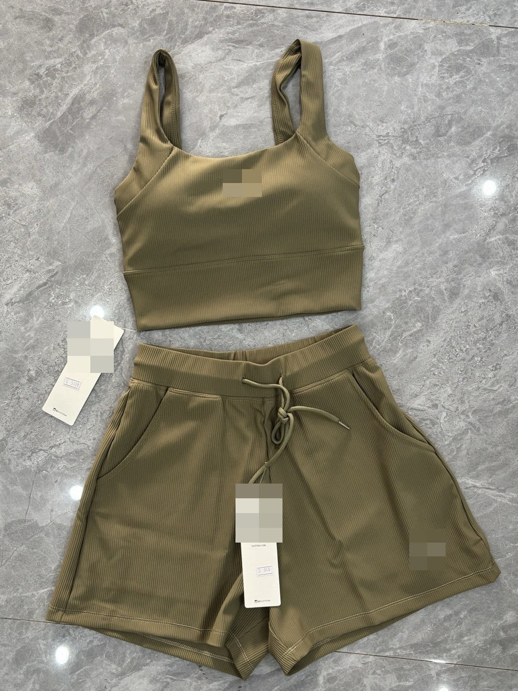 Al Yoga Bra High Elasticity Sleeveless Waffle Solid Color Tank Top Shorts Casual Set Yoga Fitness