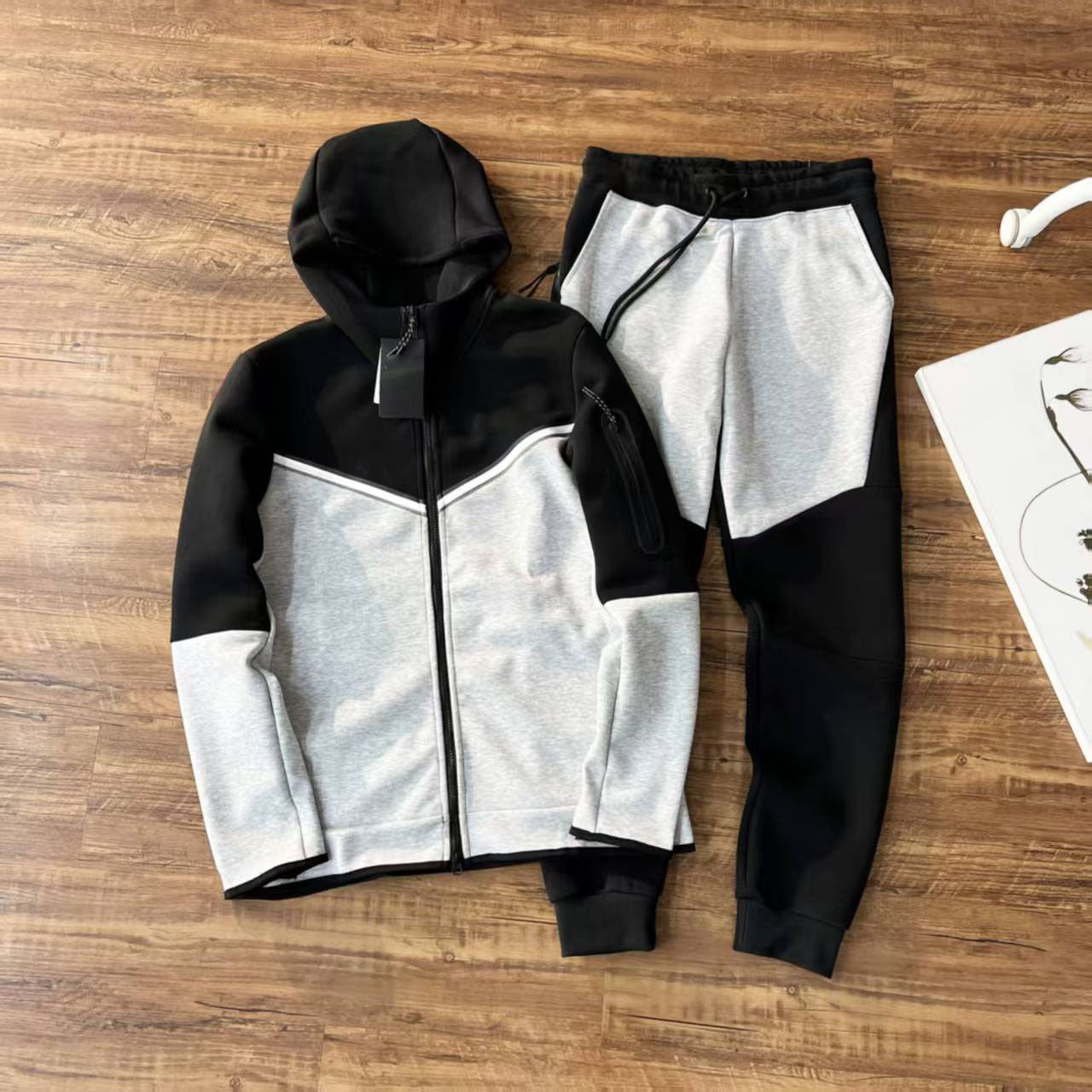 GMabcd 2025 slim fit casual sports hooded men's side zipper suit jacket