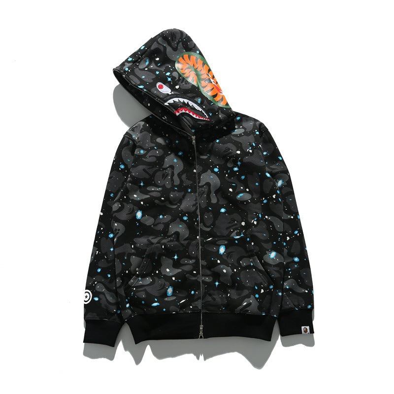 Baby Apee Shark Camouflage Hooded Cardigan Zipper Fashion Brand Comfortable Men's Women's Pullover Coat