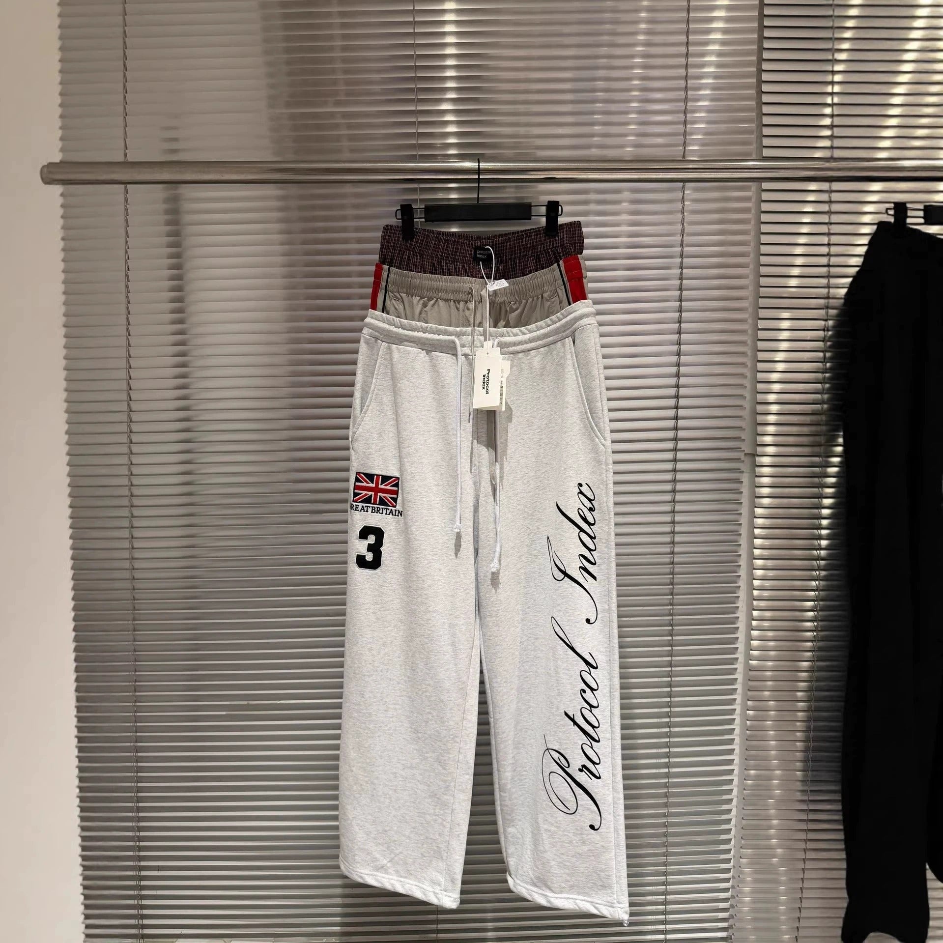 Protocol fake triple waist flag embroidered loose pants g4