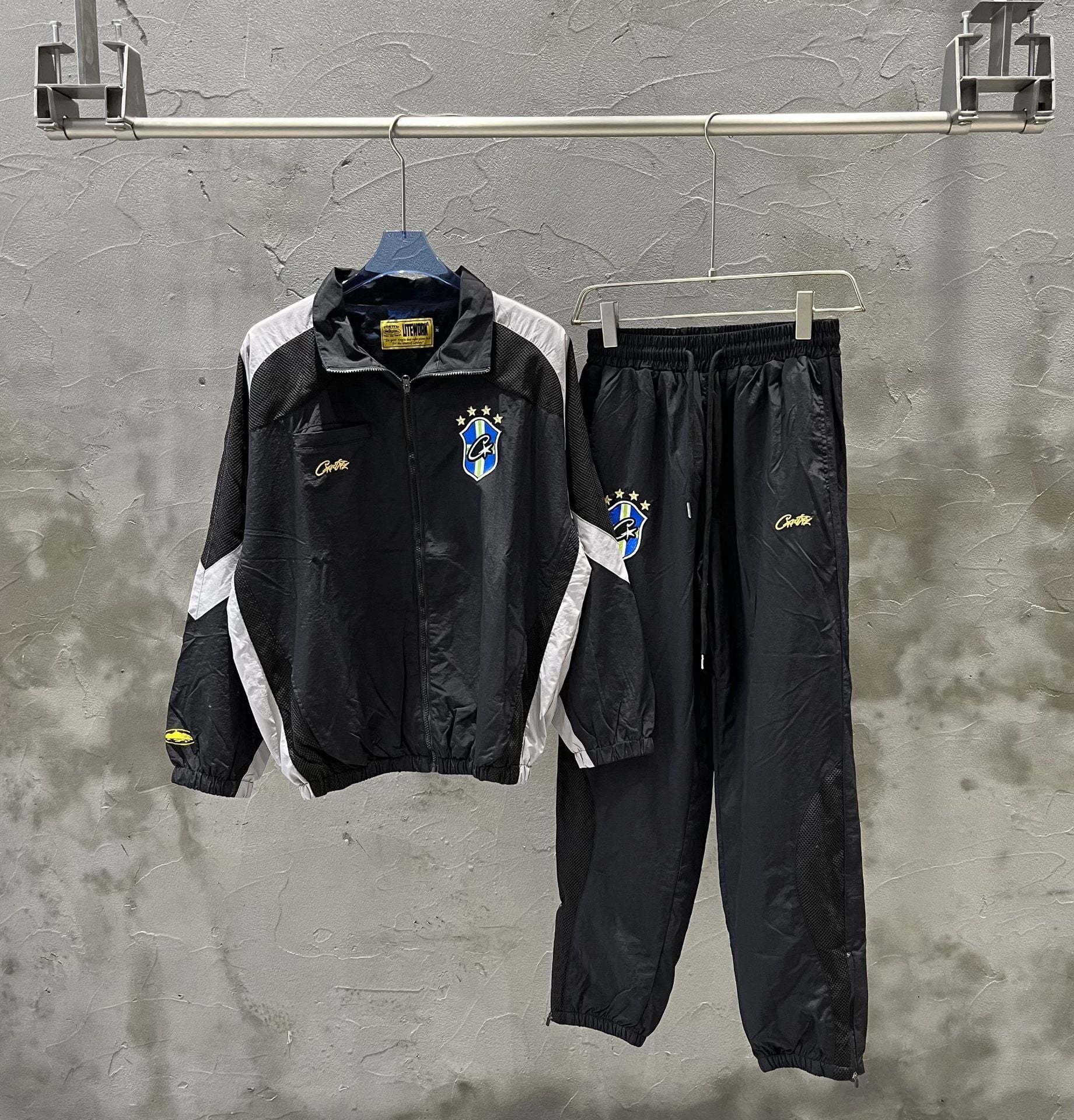 New Corteiz Suit embroidered logo thin long sports pants with zipper for men
