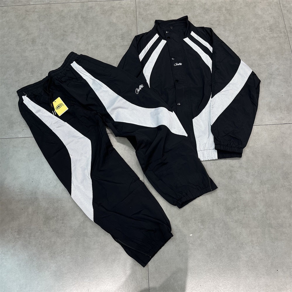 Men's New Corteiz Suit with embroidered logo, thin long pants, and zipper for spring sportswear and casual wear