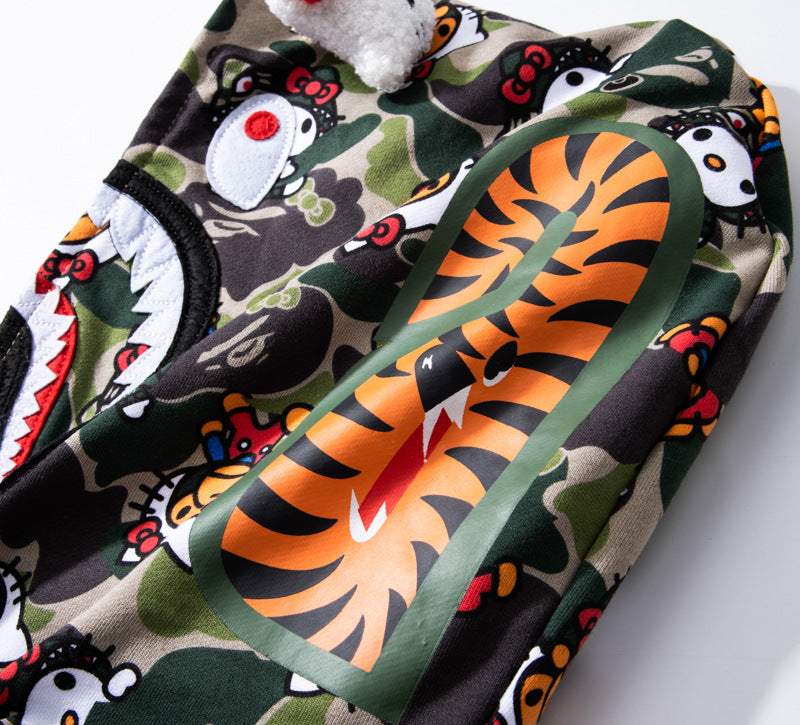 Men's Sweatshirt Shark Cartoon Camouflage Hello Kitty Casual Loose Hooded Top Women's Jacket