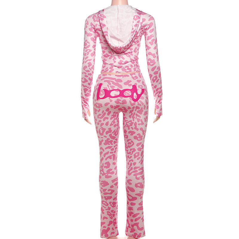 2025 Autumn Women's New Fashion Hooded Camouflage Print Long Sleeve Sports Trendy Slim Fit Long Pants Two-Piece Set