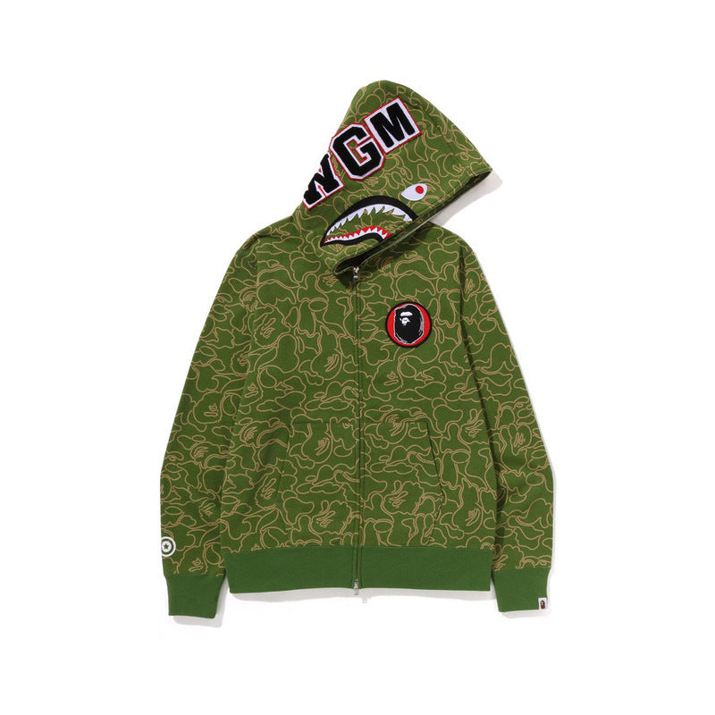 Shark Head Hoodie for Men Camouflage Full Print 30th Anniversary Pure Cotton Thin Fleece Hooded Sweatshirt
