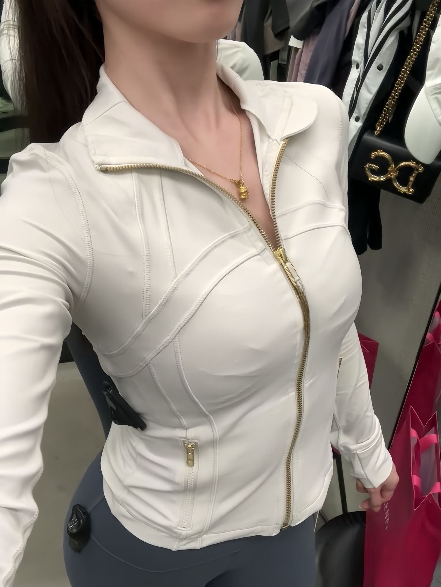 Women's slim fit Lulu active yoga jacket with stand collar and long sleeves, stretch fabric for spring summer fitness