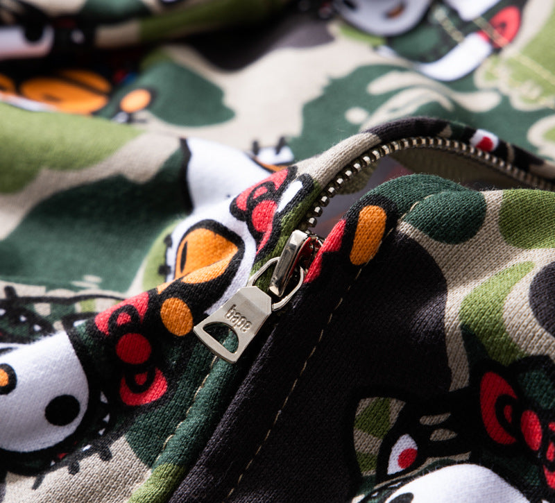 Men's Sweatshirt Shark Cartoon Camouflage Hello Kitty Casual Loose Hooded Top Women's Jacket