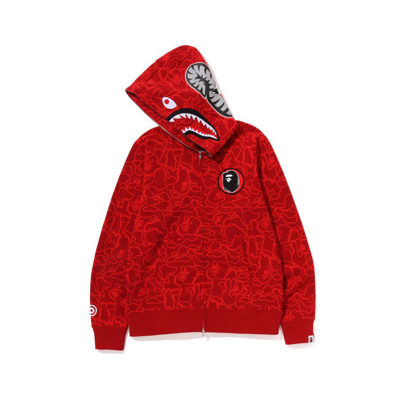 Shark Head Hoodie for Men Camouflage Full Print 30th Anniversary Pure Cotton Thin Fleece Hooded Sweatshirt